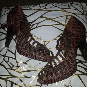 Brown caged heels strappy sandal Mary Jane